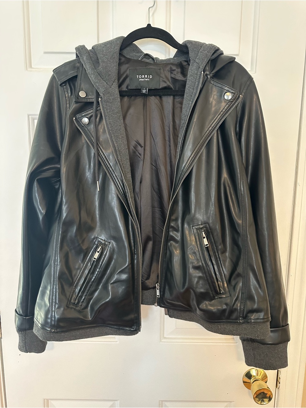 torrid Black Faux Leather Hooded Biker Jacket